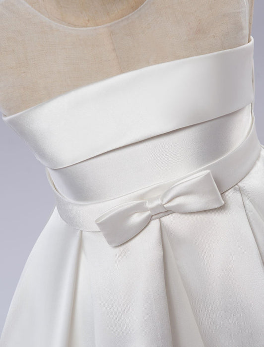 White Flower Girl Dress Tutu Toddlers Knee Length Satin Pageant Dinner Dress