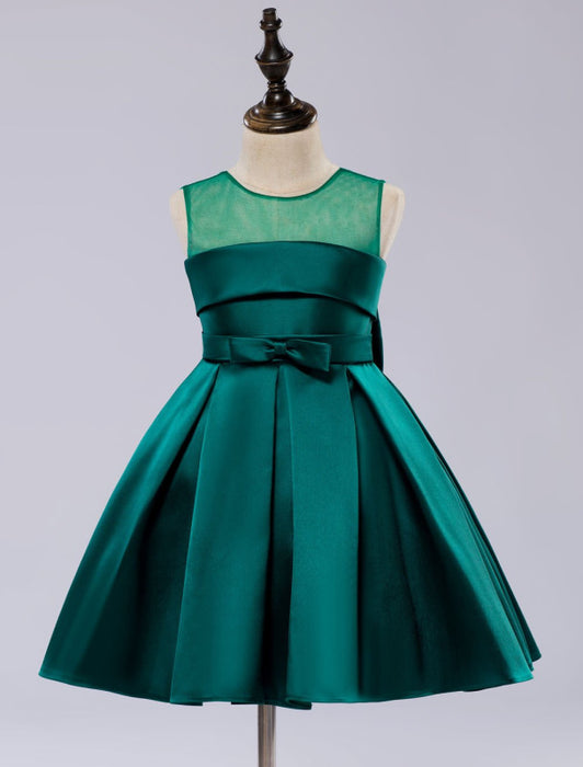 White Flower Girl Dress Tutu Toddlers Knee Length Satin Pageant Dinner Dress