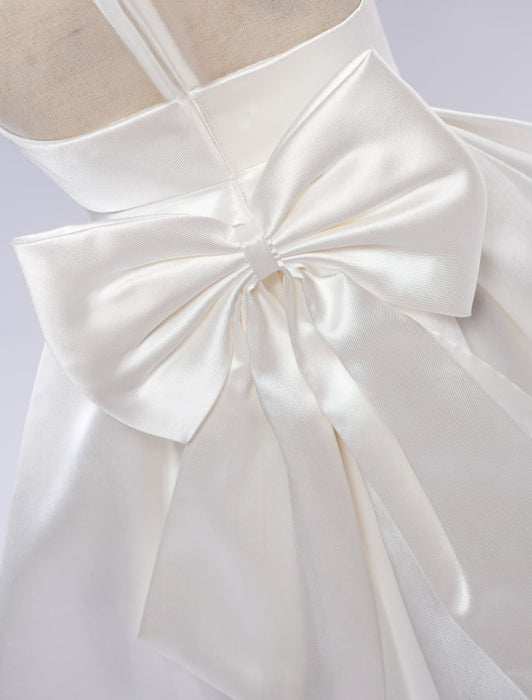 White Flower Girl Dress Tutu Toddlers Knee Length Satin Pageant Dinner Dress