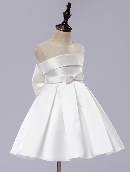 White Flower Girl Dress Tutu Toddlers Knee Length Satin Pageant Dinner Dress
