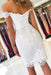 White Sheath Off the Shoulder Cocktail Short Lace Prom Dresses - Prom Dresses