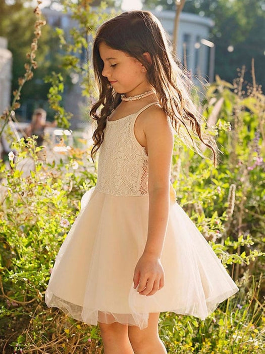 White Flower Girl Dresses Jewel Neck Tulle Sleeveless Short A-Line Bows Kids Party Dresses