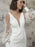 White Short Wedding Dresses V-Neck Long Sleeves Backless Sheath Cut-Outs Lace Bridal Dresses