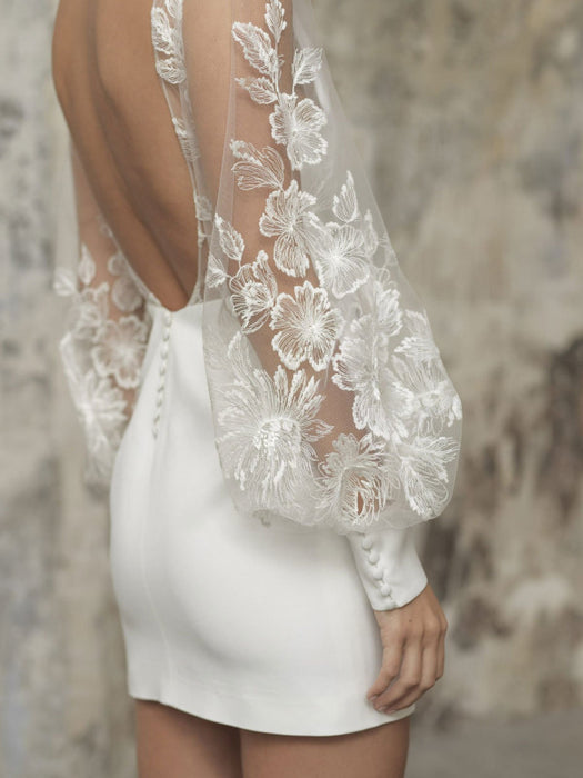 V-Neck Backless Short Wedding Dress - Long Sleeve Lace | Bridelily V-Neck Backless Short Wedding Dress - Long Sleeve Lace | Bridelily