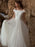 White Simple Wedding Dress A-Line Bateau Neck Off-Shoulder Sleeveless Natural Waistline Pleated Tulle Bridal Dresses
