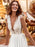 White Simple Wedding Dress A-Line Court Train V-Neck Natural Waistline Sleeveless Chiffon Lace Bridal Dresses