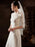 White Simple Wedding Dress A-Line Jewel Neck Half Sleeves Lace Tea Length Bridal Gowns
