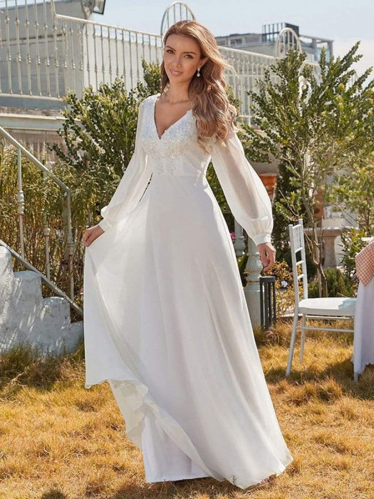 Floor Length Wedding Dress Long Sleeve Wedding Dress Open Back Wedding Dress  Modern Bridal Gown Elegant Wedding Dress - Etsy