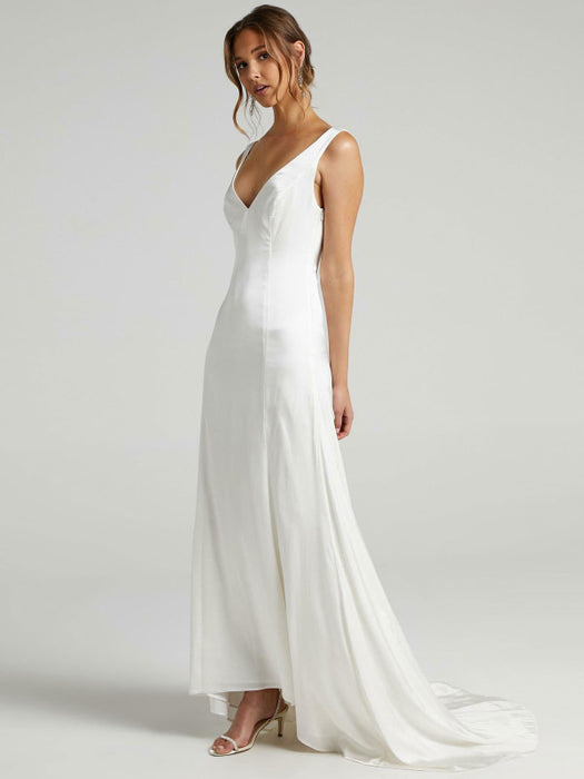 White Simple Wedding Dress A-Line Chiffon Bridal Dresses-Bridelily White Simple Wedding Dress A-Line Chiffon Bridal Dresses-Bridelily