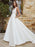 White Simple Wedding Dress A-Line With Train V-Neck Sleeveless Pockets Satin Fabric Bridal Gowns