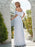 White Simple Wedding Dress Chiffon Bateau Neck Sleeveless Split Front A-Line Long Bridal Gowns