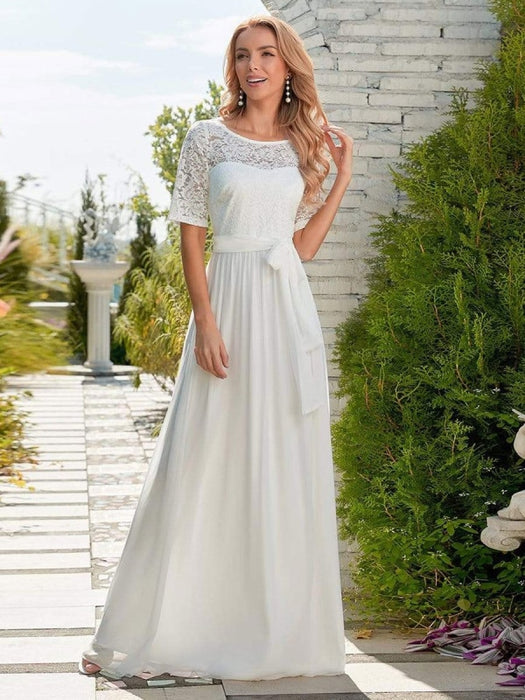 White Half Sleeves Floor Length Wedding Dresses for Bride, Simple Elegant  Bridal Wedding Dresses, Romantic Custom Plus Size Evening Gowns for Women  White 42, ATAAY, White, 42 : Amazon.co.uk: Fashion