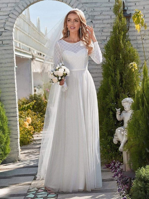 Elegant Minimalist A-Line Wedding Gown with Puffy Sleeves – HAREM's Brides