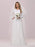 White Simple Wedding Dress Jewel Neck Long Sleeves Natural Waist A-Line Tulle Long Bridal Dresses