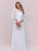White Simple Wedding Dress Lace Jewel Neck Lace Chiffon Half Sleeves Natural Waist A-Line Bridal Dresses