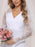 White Simple Wedding Dress Lace V-Neck Long Sleeves Lace Chiffon Pleated A-Line Long Bridal Gowns