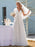White Simple Wedding Dress Lace V-Neck Short Sleeves Backless Ruffles A-Line Natural Waist Long Bridal Gowns