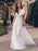 White Simple Wedding Dress Lace V-Neck Short Sleeves Backless Ruffles A-Line Natural Waist Long Bridal Gowns