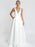 White Simple Wedding Dress Satin Fabric V-Neck Sleeveless Backless A-Line Bridal Dresses