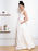 White Simple Wedding Dress Satin Fabric V-Neck Sleeveless Buttons A-Line Long Bridal Dresses