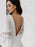 White Simple Wedding Dress With Train A-Line V-Neck Long Sleeves Backless Chains Natural Waist Bridal Gowns