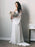White Simple Wedding Dress With Train A-Line V-Neck Long Sleeves Backless Chains Natural Waist Bridal Gowns