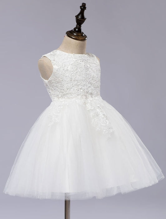 White Flower Girls Dress Princess Sleeveless Ball Gown Short kids Pageant Dress