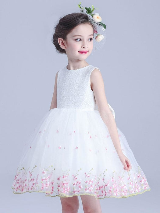 White Flower Girl Dresses Jewel Neck Sleeveless Bows Kids Social Party Dresses