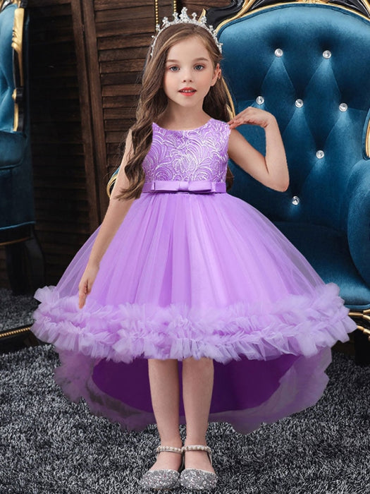 Flower Girl Dresses White Jewel Neck Polyester Sleeveless With Train A-Line Embroidered Kids Social Party Dresses