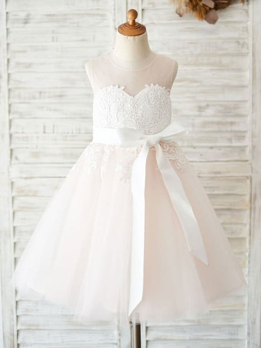 Flower Girl Dresses Sleeveless Sash Formal Tulle Lace Kids Pageant Dresses