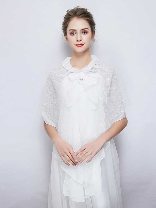 White Soft Chiffon Lace Up Wedding Wraps | Bridelily - One Size / White - wedding wraps