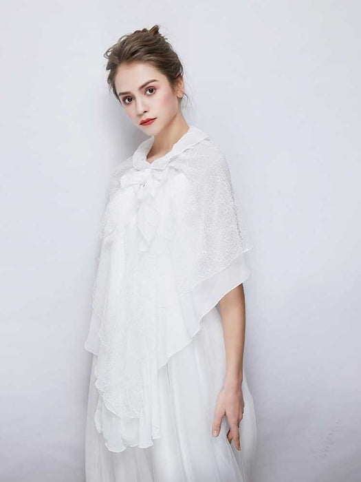 White Soft Chiffon Lace Up Wedding Wraps | Bridelily - wedding wraps