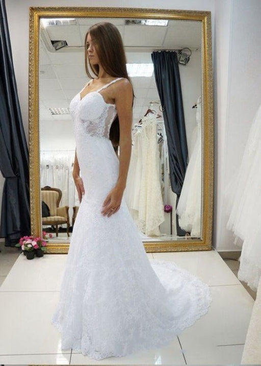 White Straps Open Back Lace Sexy Sweetheart Customized Wedding Dress - Wedding Dresses