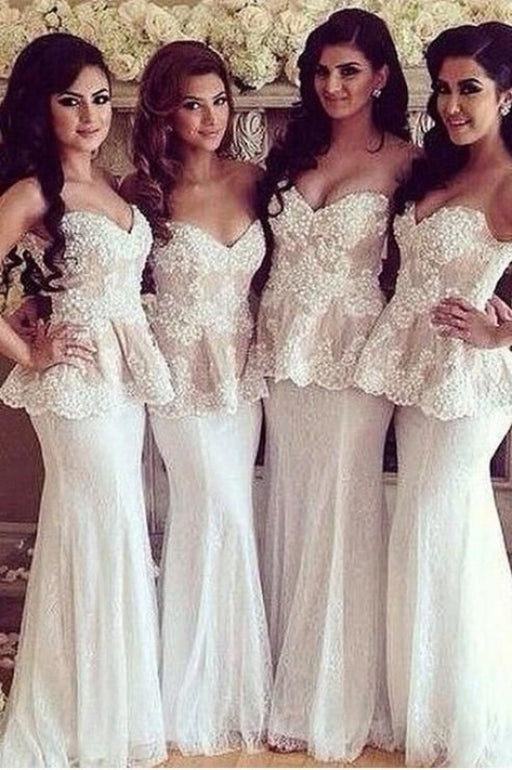 White Sweetheart Special Mermaid Bridesmaid Dresses Sexy Lace Prom Formal Dress - Prom Dresses