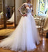 White Tulle Crew Neck Sheer Long Sleeve Lace Wedding Dress - Wedding Dresses