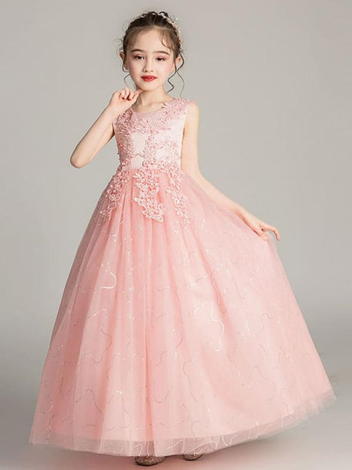 Flower Girl Dresses Jewel Neck Tulle Sleeveless Ankle Length Princess Silhouette Embroidered Kids Party Dresses