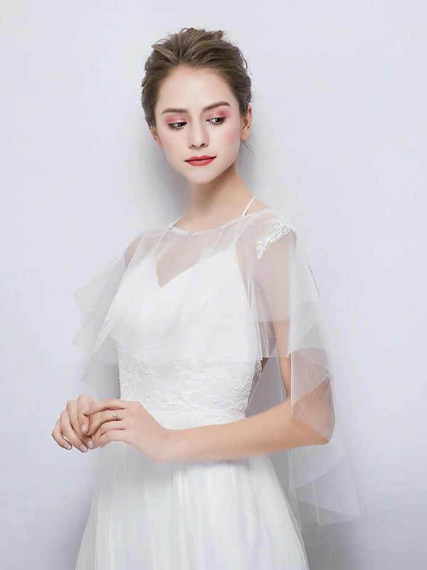White Tulle White Wedding Wraps | Bridelily - White / One Size - wedding wraps