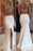 White Two Piece V Neck Mermaid Split Beading Prom Open Back Formal Dresses - Prom Dresses