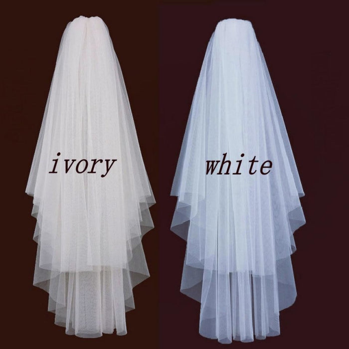 White Veil Short Tulle With Comb Wedding Veils | Bridelily - WHITE / 75cm - wedding veils