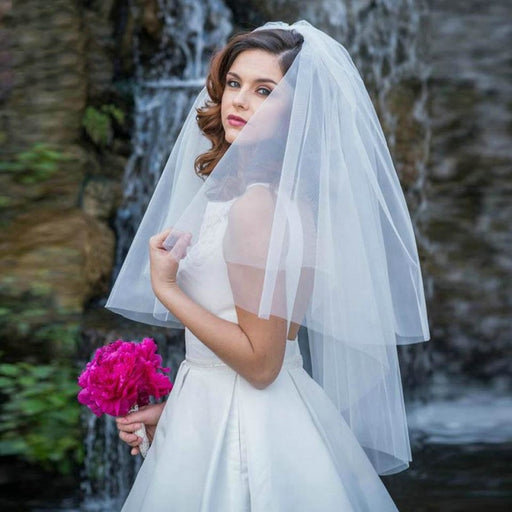White Veil Short Tulle With Comb Wedding Veils | Bridelily - wedding veils