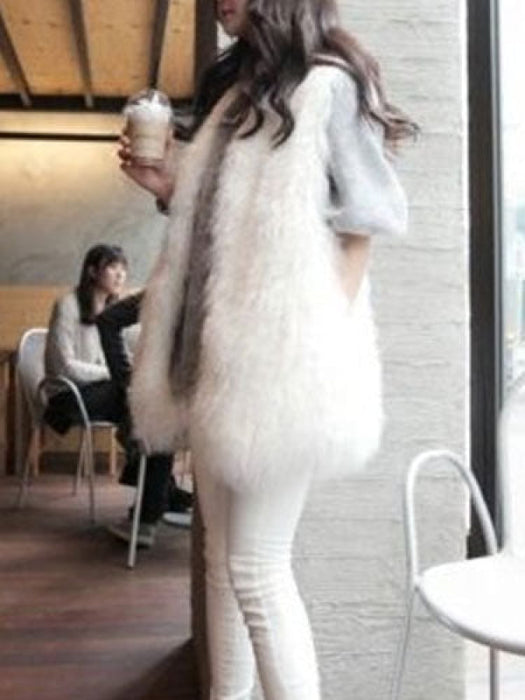 White Vest Faux Fur Sleeveless Chic Polyester Vest for Women