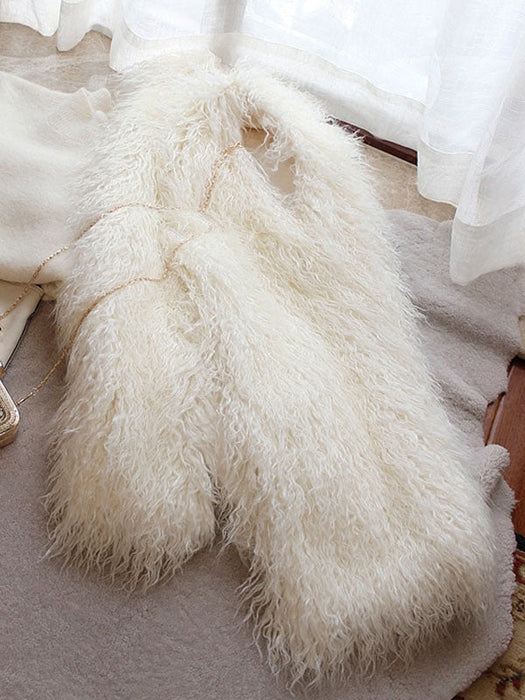 White Vest Faux Fur Sleeveless Chic Polyester Vest for Women