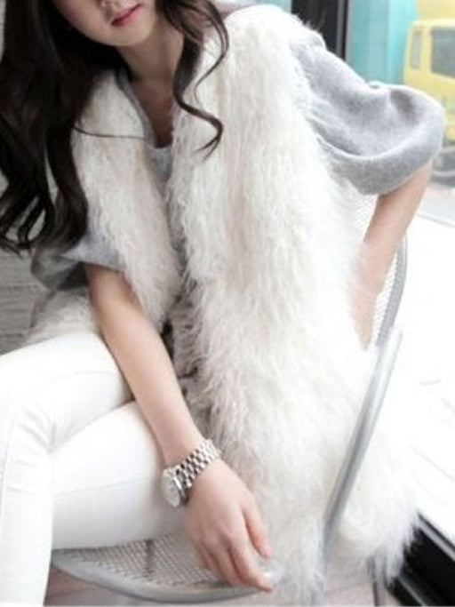 White Vest Faux Fur Sleeveless Chic Polyester Vest for Women