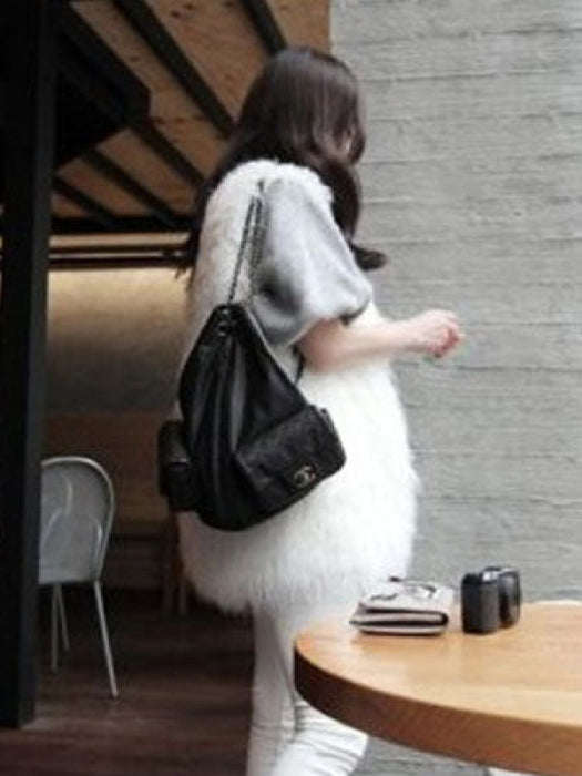 White Vest Faux Fur Sleeveless Chic Polyester Vest for Women