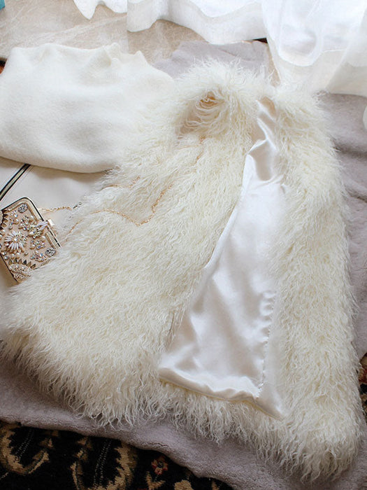 White Vest Faux Fur Sleeveless Chic Polyester Vest for Women