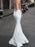 White Wedding Bridal Gowns Floor Length Sleeveless Applique Illusion Neckline Bridal Mermaid Dress Evening Gown
