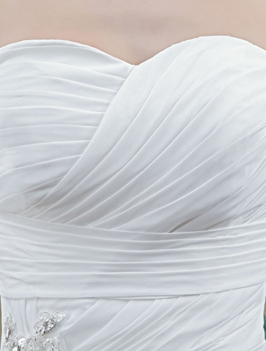 White Wedding Dress Strapless Twisted Split Rhinestone Chiffon Wedding Gown