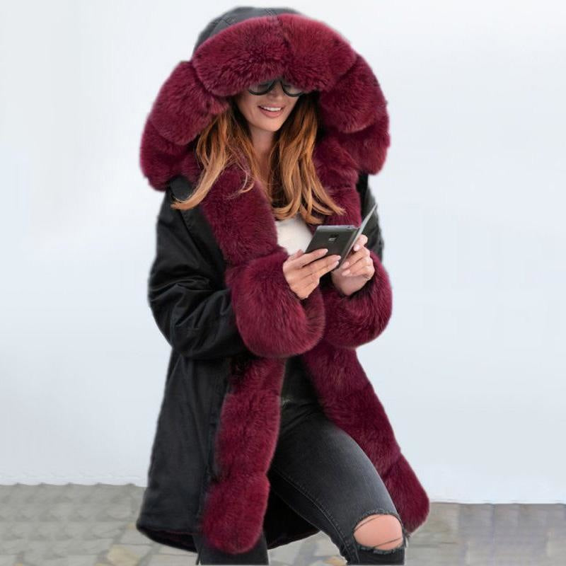 Winter Black Faux Fur-trimmed Long-length Overcoat - Burgundy / S - womens furs & leathers