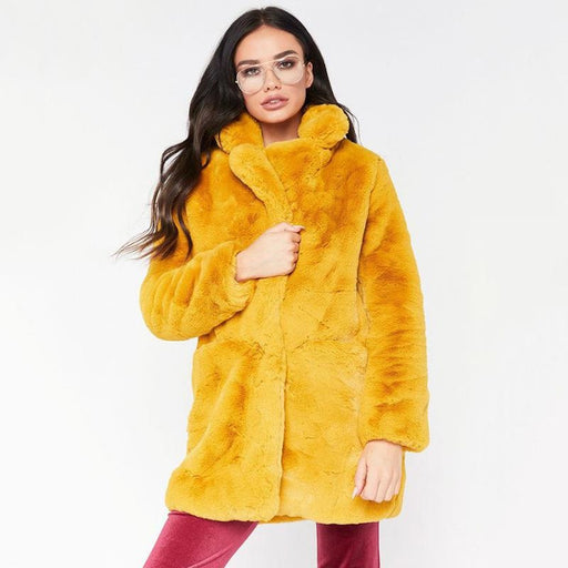 Winter Daily Regular Stand Long Faux Fur Coats - womens furs & leathers