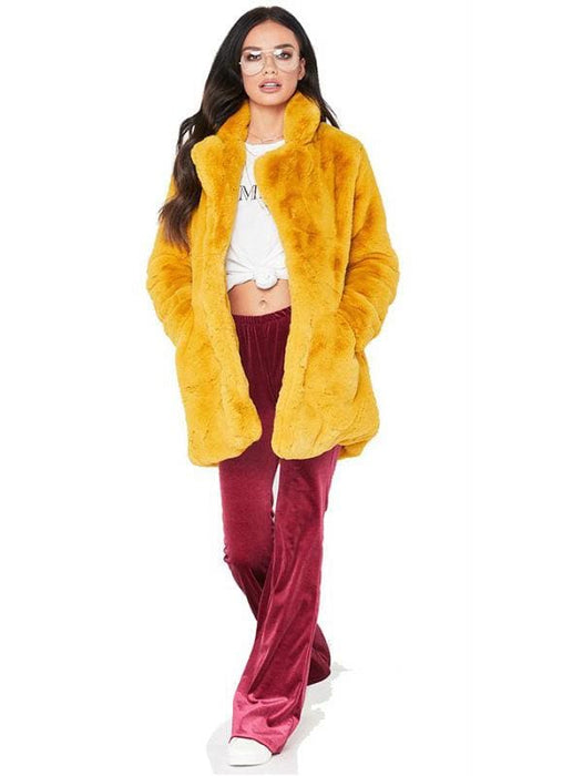 Winter Daily Regular Stand Long Faux Fur Coats - womens furs & leathers